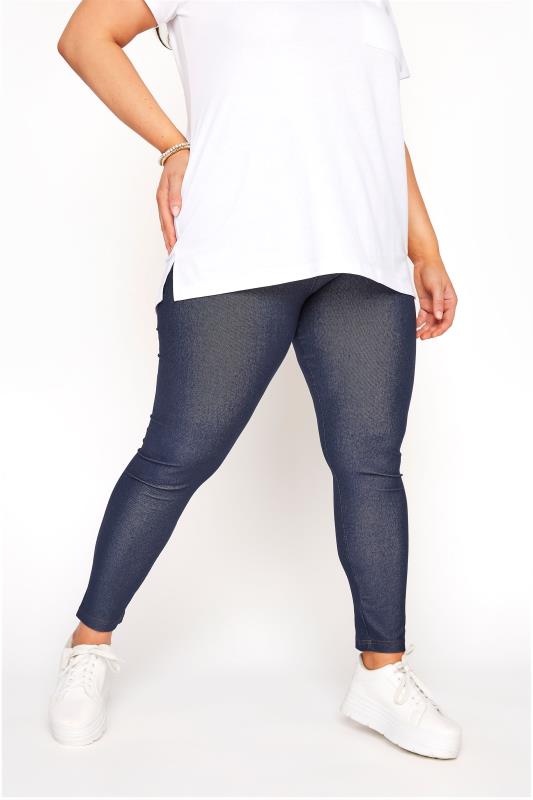Plus Size Basic Leggings YOURS FOR GOOD Curve Mid Blue Jersey Jeggings