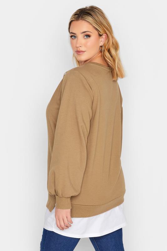 Curve Plus Size Brown Button Long Sleeve Sweatshirt | Yours Clothing  3