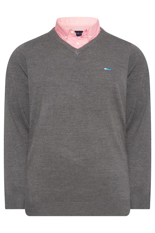 BadRhino Big & Tall Charcoal Grey & Pink Essential Mock Shirt Jumper 3