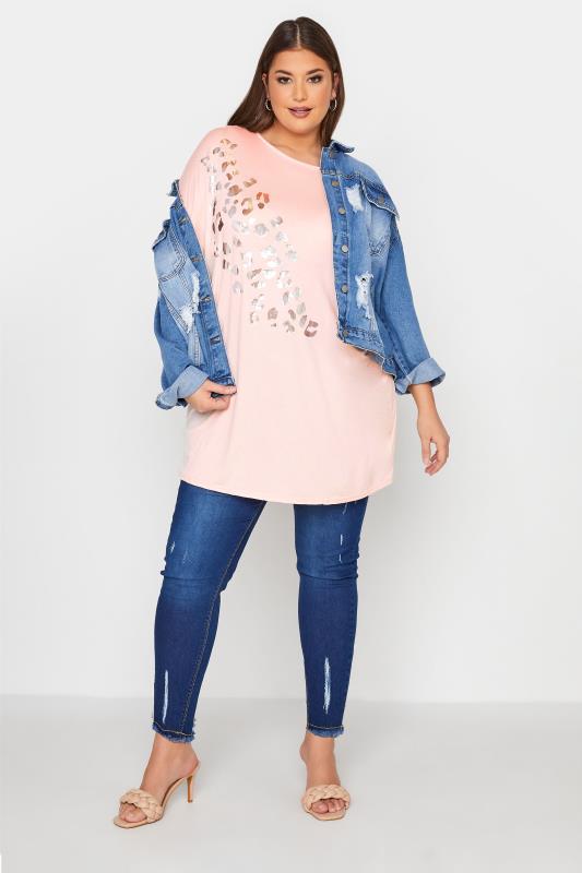 Plus Size LIMITED COLLECTION Pink Foil Leopard Print Oversized T-Shirt | Yours Clothing  2