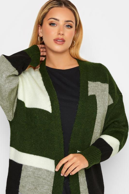 YOURS LUXURY Plus Size Green & White Colourblock Cardigan | Yours Clothing  2