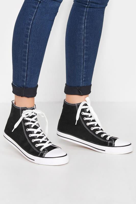 LTS Black Canvas High Top Trainers In Standard Fit | Long Tall Sally 1