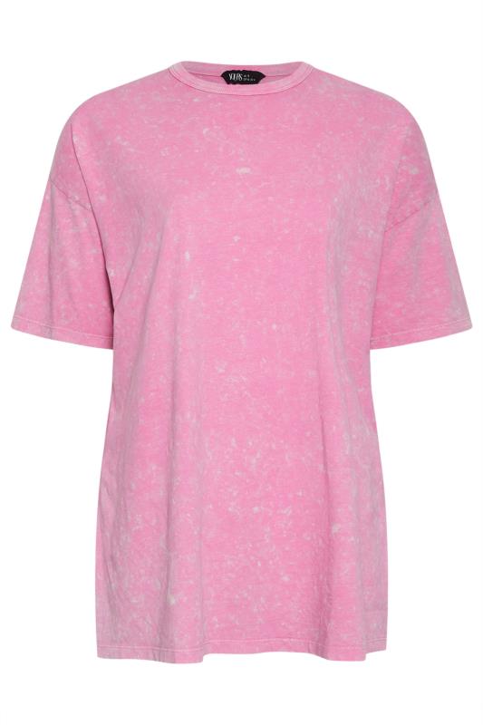 YOURS Plus Size Pink Acid Wash Split Hem Oversized T-Shirt | Yours Clothing 5