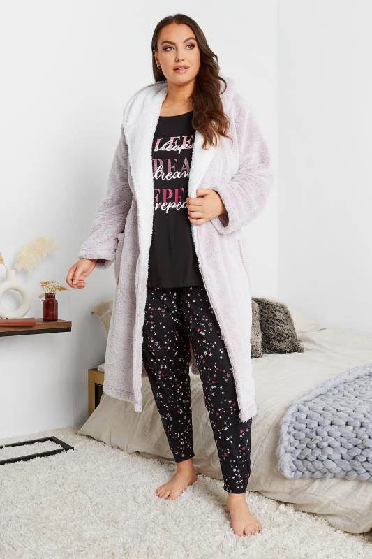 Plus Size Pink Contrast Hooded Dressing Gown | Yours Clothing 2