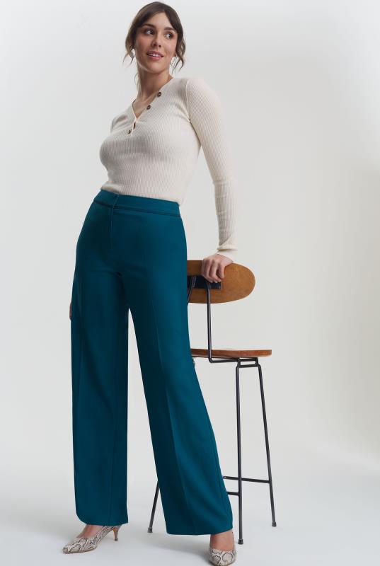 Tall Trousers Teal Trim Textured Wide Leg Suit Pant