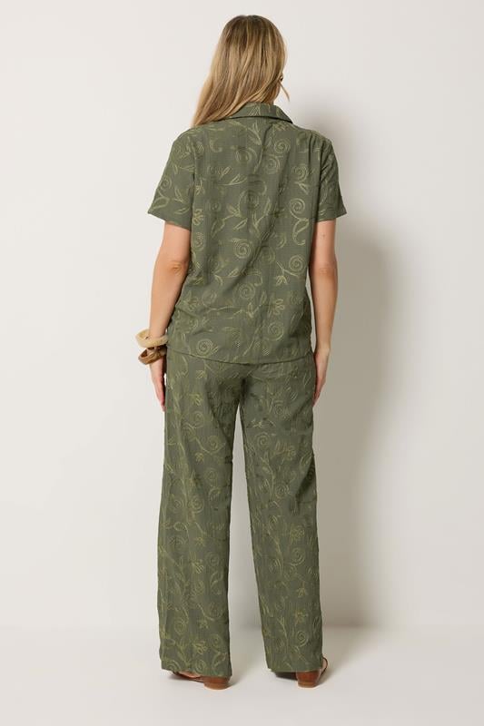 LTS Tall Women's Set Olive Green Floral Embroidered Shirt & Trousers | Long Tall Sally  2
