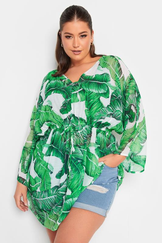 Plus Size  YOURS Curve Green Leaf Print Kimono