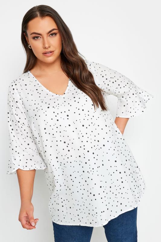 YOURS Plus Size White Spot Print Swing Top | Yours Clothing 1