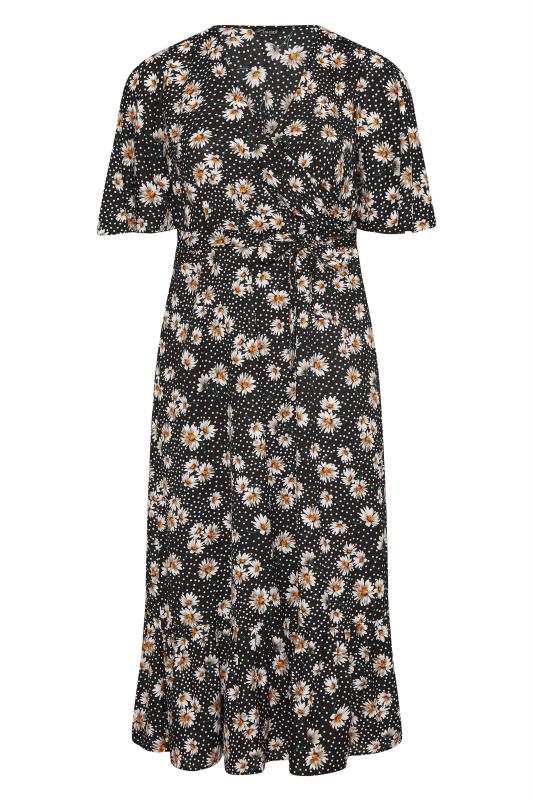 LIMITED COLLECTION Curve Black Daisy Floral Print Wrap Smock Maxi Dress 6