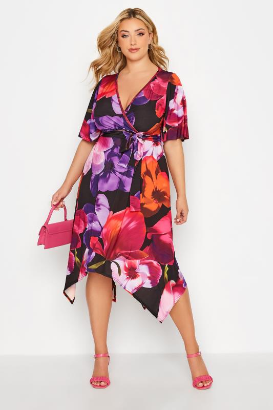 YOURS LONDON Plus Size Black Floral Hanky Hem Dress | Yours Clothing 2