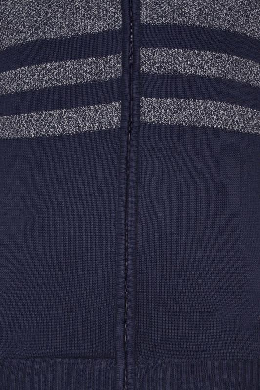 KAM Big & Tall Navy Blue Zip Stripe Marl Cardigan | BadRhino 2