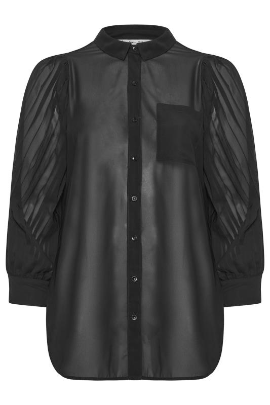 YOURS LONDON Plus Size Black Long Pleat Sleeve Shirt | Yours Clothing 5
