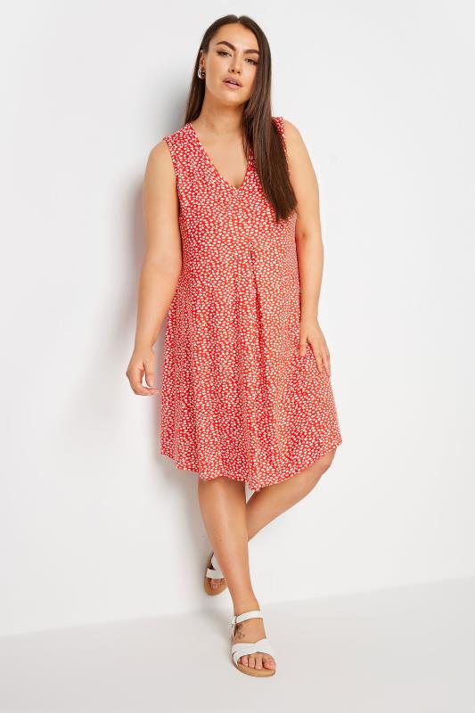 YOURS Plus Size Red Ditsy Floral Print Swing Dress | Yours Clothing 1