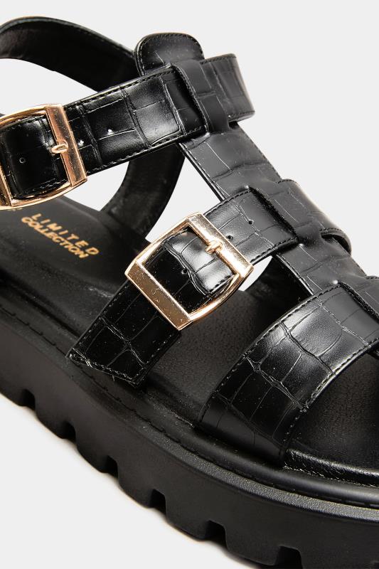 LIMITED COLLECTION Plus Size Black Croc Gladiator Sandals In Extra Wide Fit | Yours Clothing 6