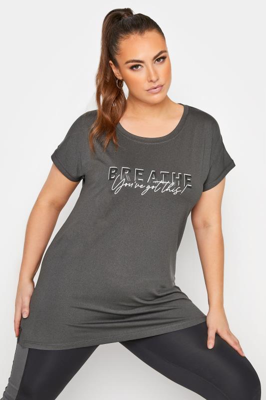 Plus Size  Curve ACTIVE Grey Slogan T-Shirt