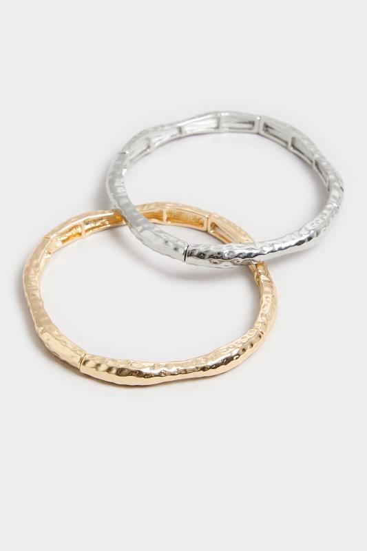 2 PACK Gold & Silver Tone Stretch Metal Bangle Set | Yours Clothing 2
