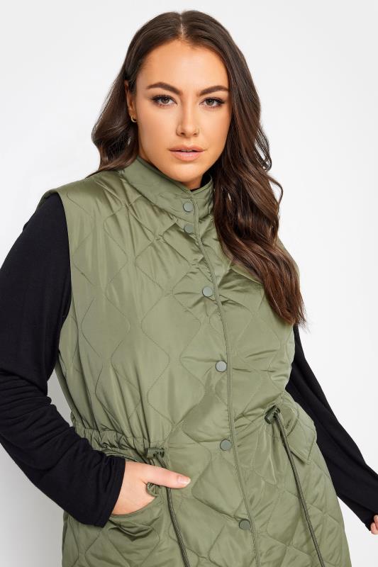 YOURS Plus Size Green Lightweight Quilted Midi Gilet | Yours Clothing 4