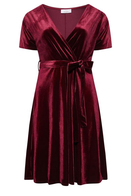 YOURS LONDON Curve Red Velvet Wrap Skater Dress | Yours Clothing 6