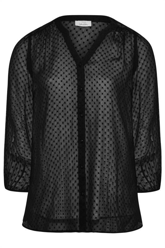 YOURS LONDON Plus Size Black Balloon Sleeve Dobby Blouse | Yours Clothing 6