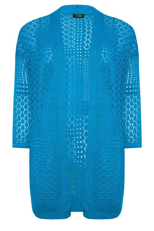YOURS Plus Size Blue Pointelle Longline Cardigan | Yours Clothing 6