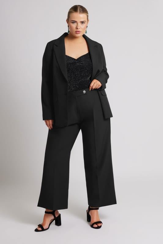 YOURS LONDON Plus Size Black Tailored Wide Leg Trousers | Yours Clothing 2