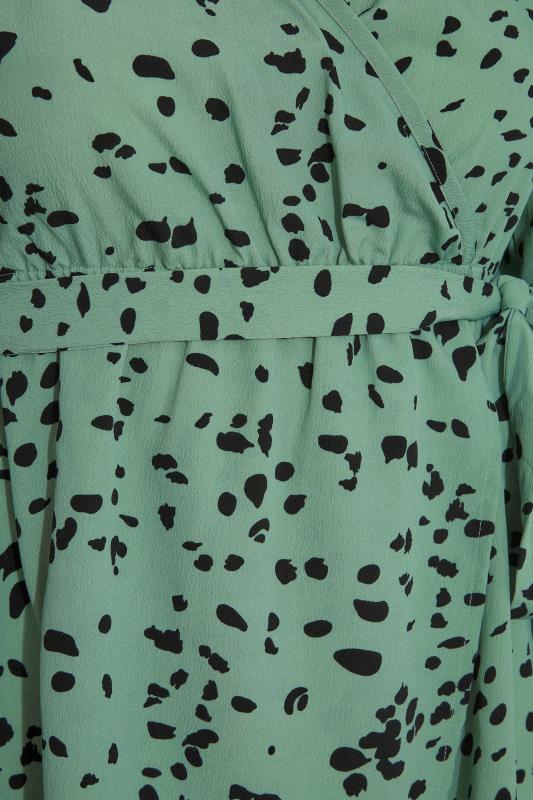 Sage Green Dalmatian Print Balloon Sleeve Wrap Top_S.jpg