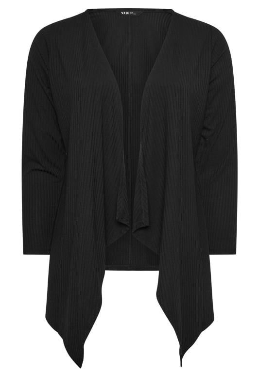 YOURS Plus Size Black Ribbed Waterfall Cardigan | Yours Clothing 5