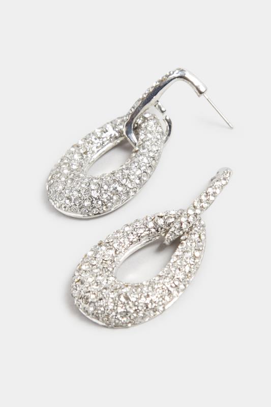 Silver Diamante Oval Drop Earrings | Yours Clothing 3