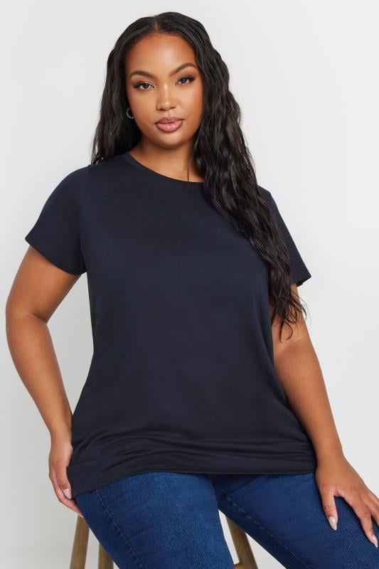 YOURS 3 PACK Plus Size Navy Blue & Black Core T-Shirts | Yours Clothing 2