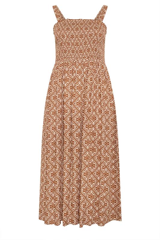 YOURS Plus Size Brown Geometric Shirred Sundress | Yours Clothing 5