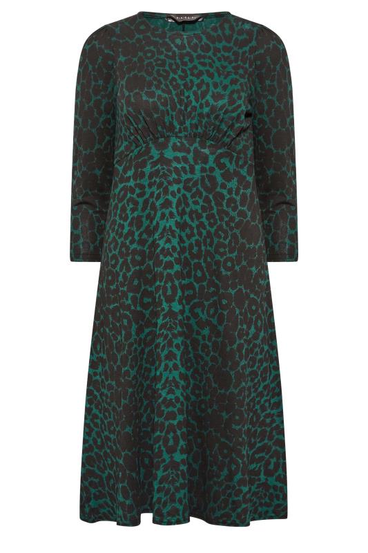 Petite Womens Dark Green Leopard Print Midi Dress | PixieGirl 6