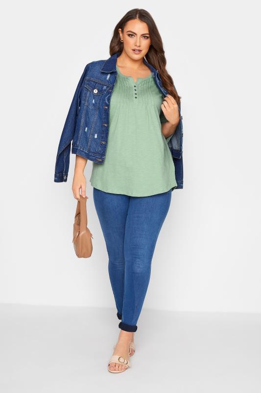 YOURS FOR GOOD Curve Sage Green Pintuck Henley Top 2