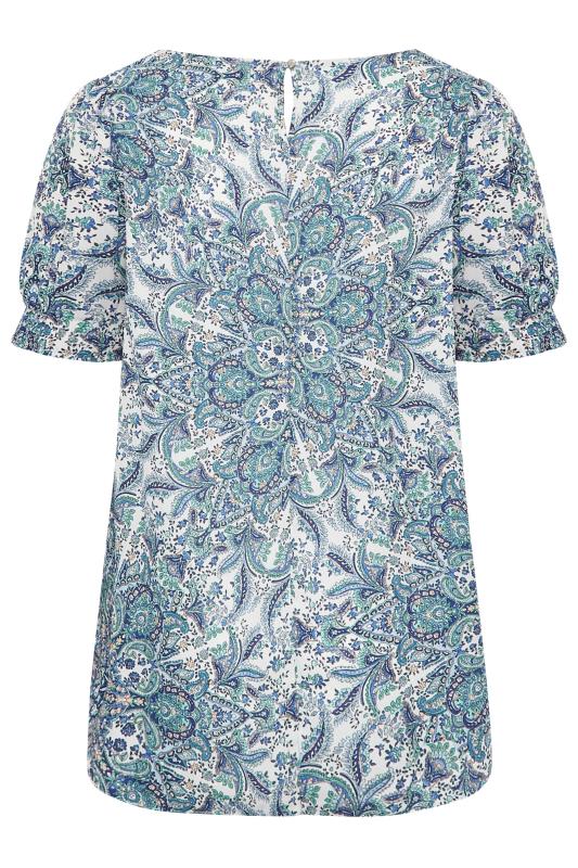 YOURS Curve Plus Size Blue Paisley Print Short Sleeve Blouse | Yours Clothing  7