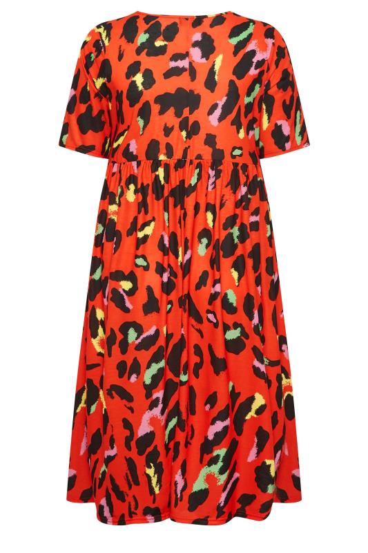 LIMITED COLLECTION Plus Size Red Leopard Print Smock Midaxi Dress | Yours Clothing 8