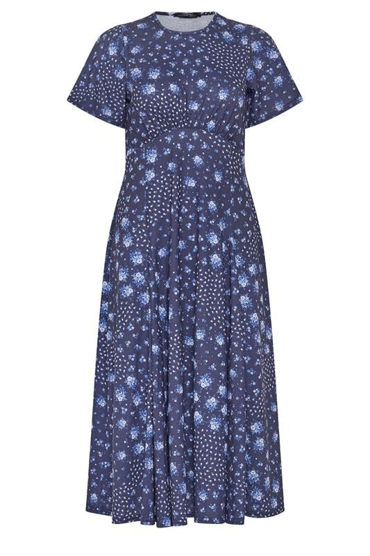 PixieGirl Petite Women's Blue Patchwork Midi Dress | PixieGirl 5