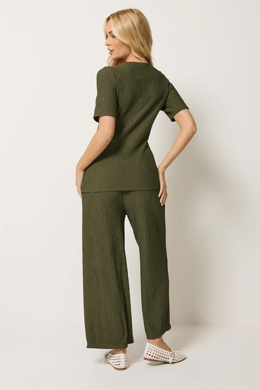M&Co Khaki Green Textured Top and Trousers Set | M&Co 2