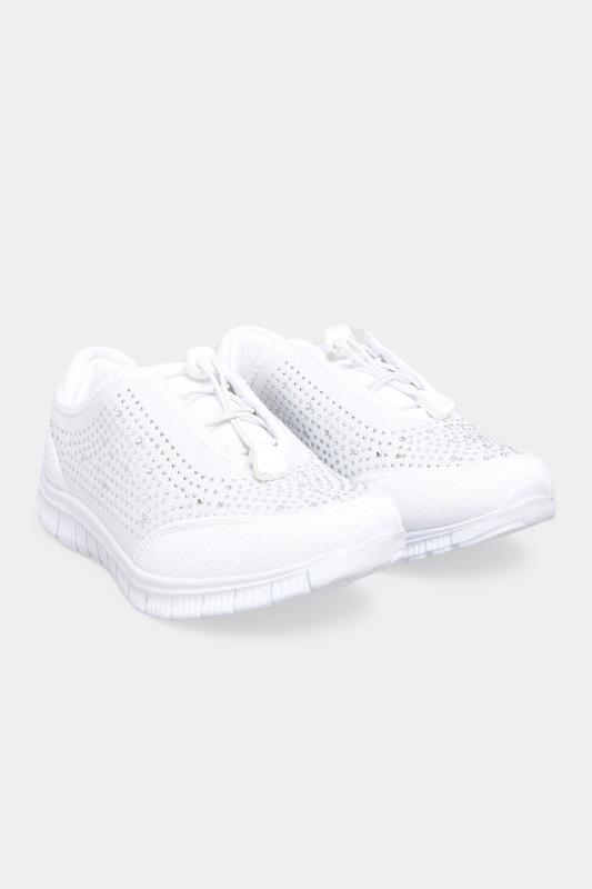 White Diamante Embellished Trainer in Extra Wide Fit | Yours Clothing 2