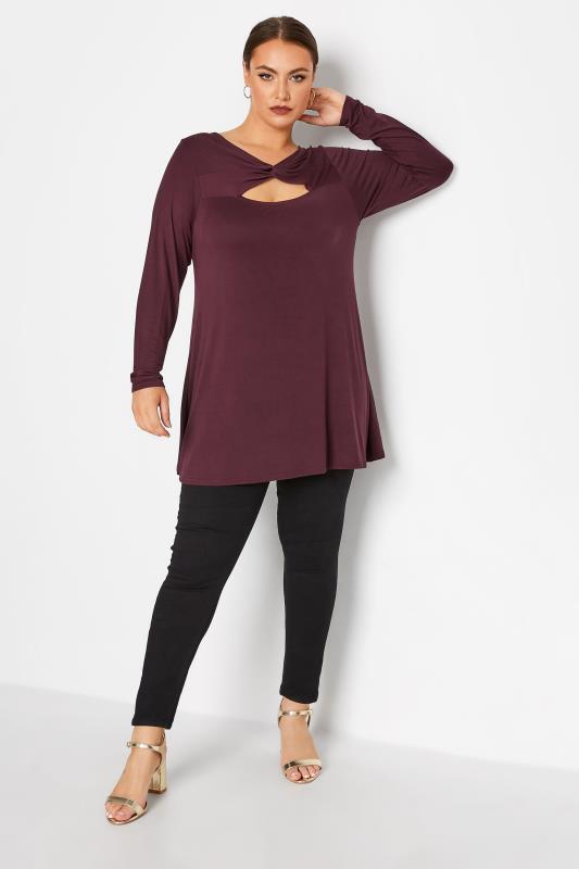 LIMITED COLLECTION Plus Size Berry Red Twist Cut Out Top | Yours Clothing 2