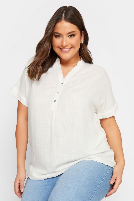 YOURS Plus Size White Half Placket Blouse | Yours Clothing 4