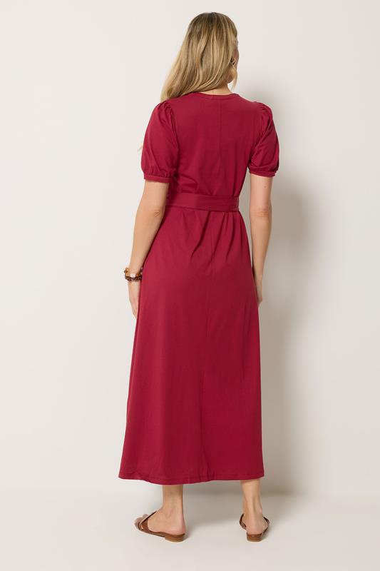 LTS Tall Women's Berry Red Button Belted Cotton Midi Dress | Long Tall Sally  2