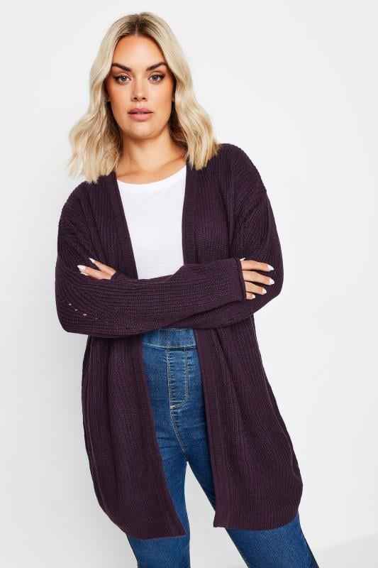 YOURS Plus Size Dark Purple Knitted Cardigan | Yours Clothing 2