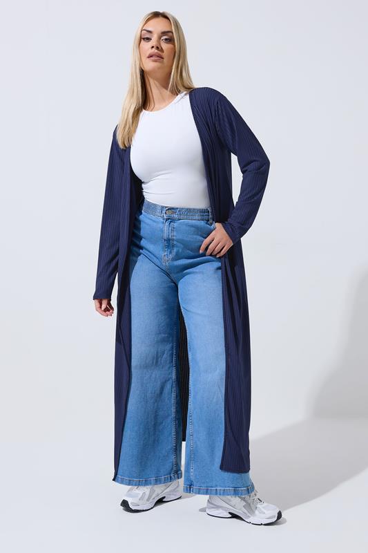 LIMITED COLLECTION Plus Size Navy Blue Ribbed Maxi Cardigan | Yours Clothing 1