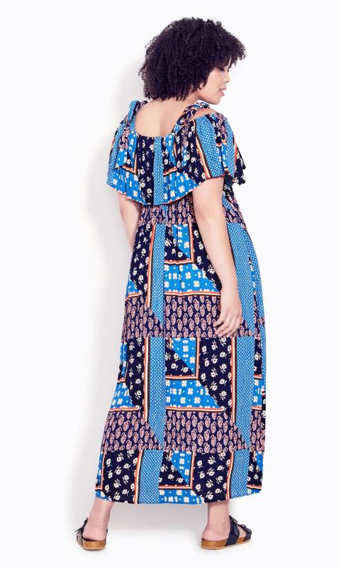 Evans Blue Patchwork Print Bardot Maxi Dress 2