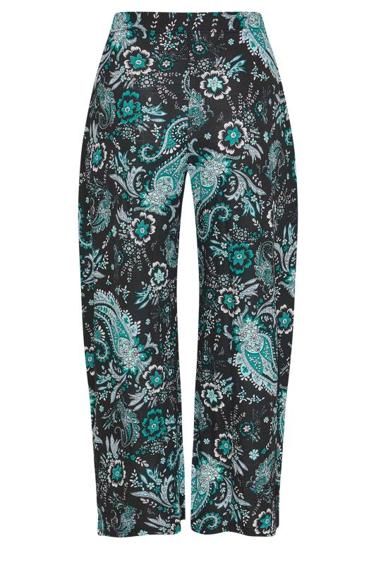 Plus Size Black & Green Paisley Print Stretch Wide Leg Trousers | Yours Clothing 5