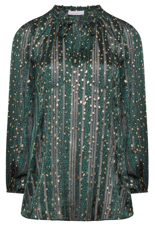 YOURS LONDON Plus Size Green & Gold Animal Print Ruffle Blouse | Yours Clothing 6