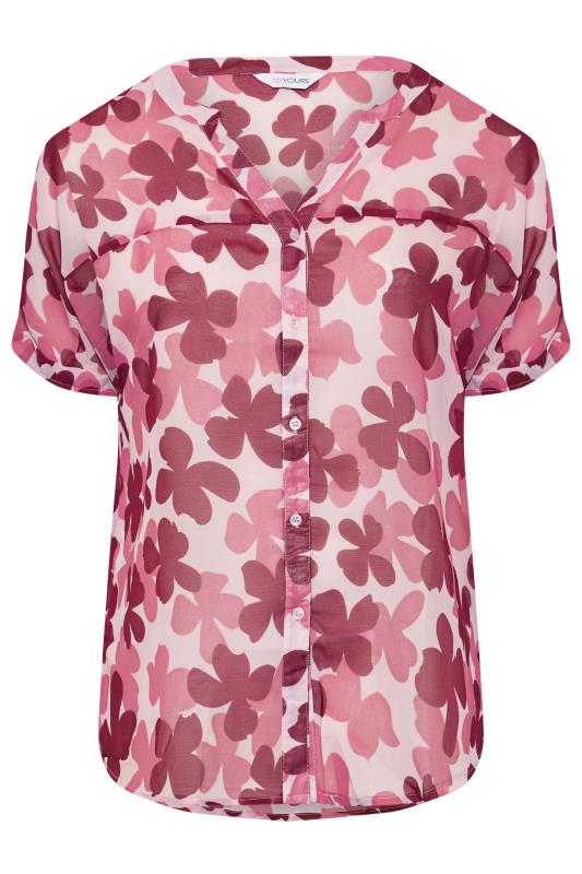 Plus Size Pink Floral Print Chiffon Grown On Sleeve Shirt | Yours Clothing 6