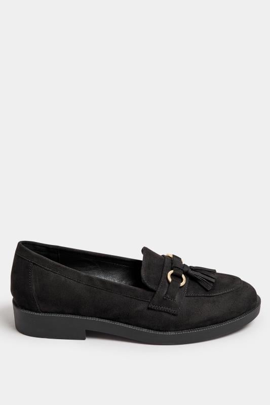 Black Faux Suede Tassel Detail Loafers In Extra Wide EEE Fit | Yours Clothing 3