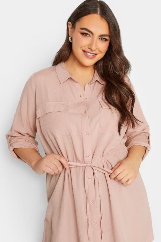 YOURS Plus Size Blush Pink Utility Tunic Linen Shirt | Yours Clothing 4
