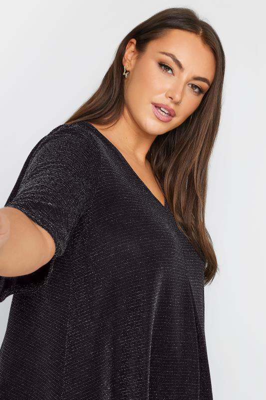 YOURS Plus Size Black Glitter Pleated Swing Top | Yours Clothing 4