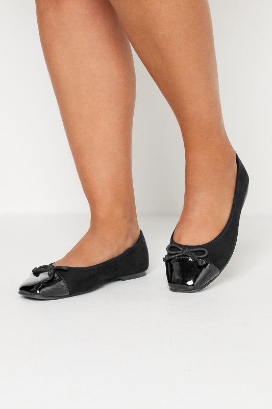 Black Chisel Toe Ballerina Pumps In Extra Wide EEE Fit | Yours Clothing  1